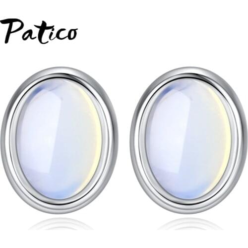 Korean Opal Gem Stone 925 Sterling Silver Oval Shape Earrings For Women Cartilage Piercing Rings Trendy Jewelry Wholesale