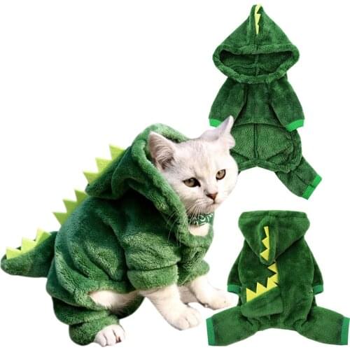 Pet Cat Dog Dinosaur Costume Warm Fleece Kitten Puppy Four-Legged Dino Cosplay Suit Cats Clothing Jumpsuits