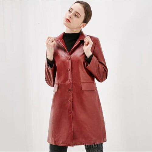 Leather Jacket Women Wine Red Long PU Faux Leather Coat 2019 New Autumn Winter Korean Slim Black XL-5XL Plus Size Clothing U1107