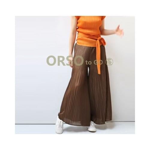 HOT SELLING Miyake Fashion fold pure color high waist wide height pants legs IN STOCK