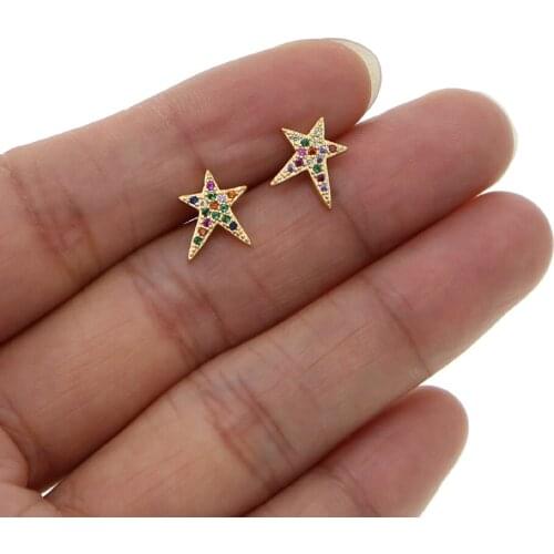 Small tiny rainbow cz star stud earring for girl gold color colorful cubic zirconia delicate minimal jewelry