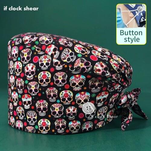 Pet clinic scrubs cap cotton Anesthetist work hat women Health service nursing work hat Tooth Print Breathable Skull medical Hat