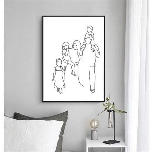 Minimalist Wall Art Abstract Line Drawing Sweet Family Portrait Canvas Painting Dad Mom Son Daughter Nordic Poster Home Decor