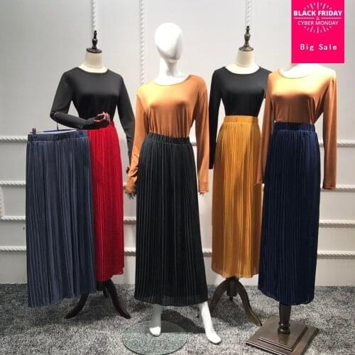 Fashion Muslim Women Chiffon Pleated Skirt Elegant Empire waist Islamic Clothing Middle East muslim Long Bottoms Skirts wj2261