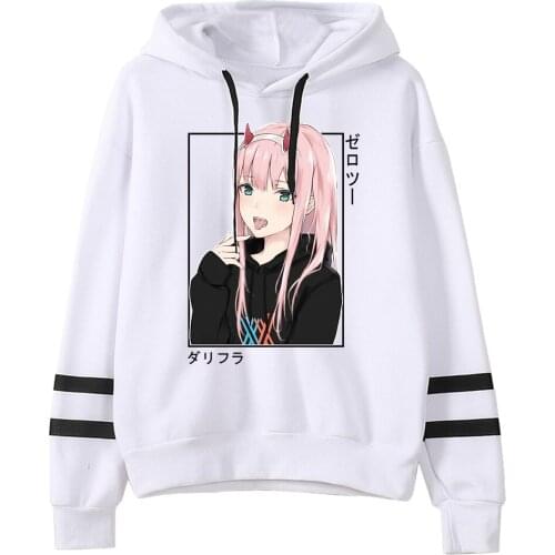 Fashion Darling In The Franxx Sweatshirts Women Men Zero Two Hoodies Zero Two Striped Hooded Anime Sweatshirt Pullover Clothes