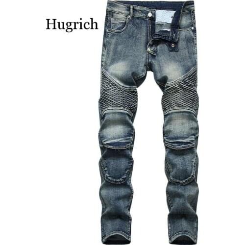 2021 New Spring Skateboard Mens Ripped Street Hip Hop Punk Stretch Bike Jeans Trendy Holes Straight Denim Trouers