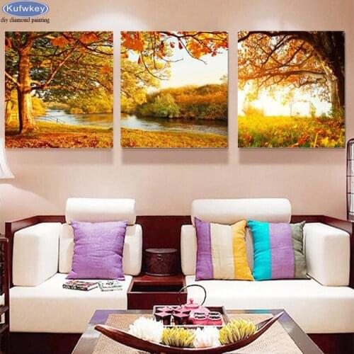 3pcs set Full DIY Diamond Painting Autumn Maple Leaf 5D Cross Stitch kit Crystal Diamond Mosaic Diamond embroidery Landscape