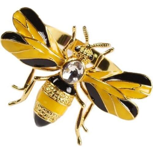 Napkin Rings Set of 6, Bee Metal Napkin Rings Tablecloth Accessories, Dinning Table Setting Gold Napkin Buckle Napkin Rings