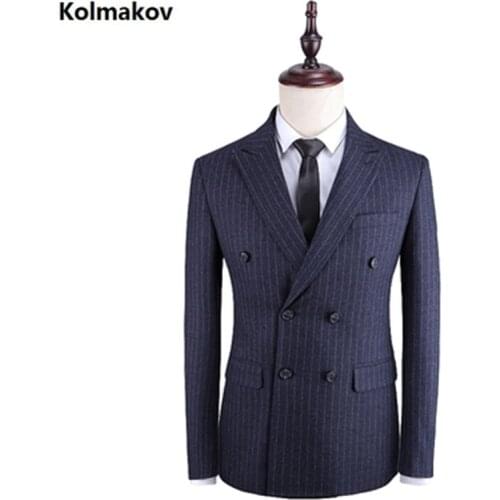 2020 Spring new Mens stripe Blazer Men fashion European style Jacket Slim Mens double-breasted Blazers British Style Jackets