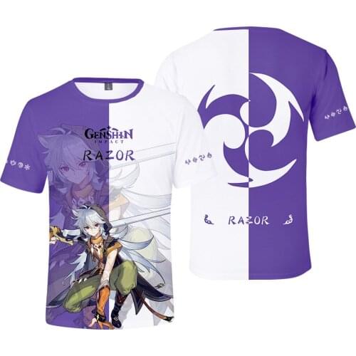 2021 New Arrival Genshin Impact T shirt Summer Harajuku 3D Print T shirt student personality Breathable Hip hop Clothes