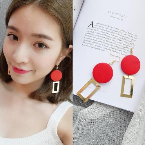 New Fashion Earrings Temperament Retro Red Wood Square Geometric Stitching Personality Exquisite Earrings Friends Gifts