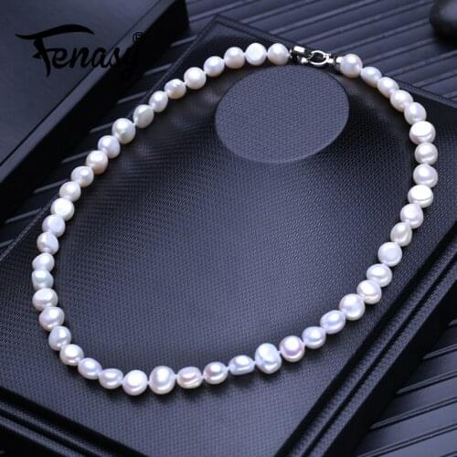 FENASY Natural Freshwater Pearl Necklaces For Women Baroque Long Necklace Heart Buckle Wedding Jewelry Neck Accessories