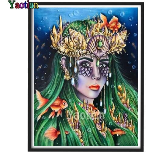 Full Square Diamond Mosaic Cartoon mermaid girl and goldfish Bead Embroidery 5D Diamond Painting Cross Stitch Kits Rhinestones
