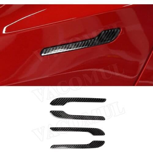 Carbon Fiber Exterior Trims Car Door Handles Decorative Cover Stickers For Tesla Model 3 2017 - 2019 Car Styling
