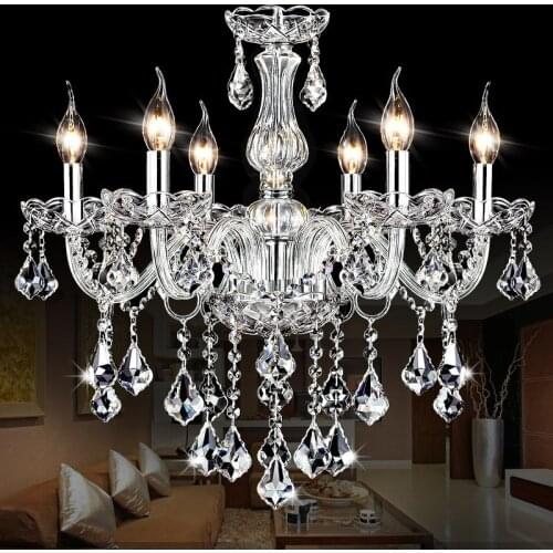 DX Clear Crystal LED Chandelier Modern Lighting Living Room Chandeliers Bedroom Ceiling Luminaire Silver Chrome White Luster