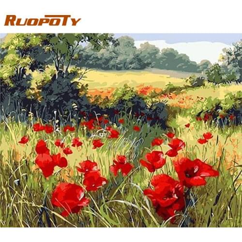 RUOPOTY Frame DIY Painting By Numbers Red Flowers 60x75cm Wall Art Picture Canvas By Numbers Diy Gift For Home Decoration