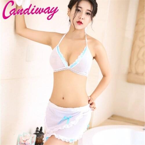 Sexy house maid lace mini dress Fashion Backless Bikini lingerie babydoll halter underwear bowknot erotic toys bra sets women
