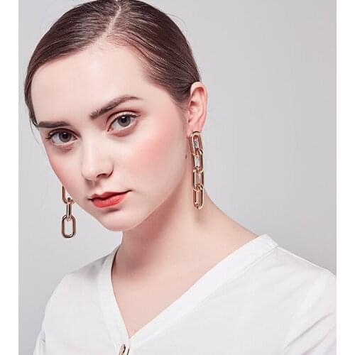 2018 Fashion earrings for woman in stud high quality polished big ear post chain link earrings large punk party wholesale