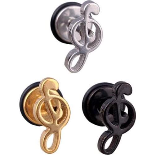 2Piece Free Shipping Fashion Punk Rock Stainless Steel Earring Cute Lovely Music Note Studs Body Piercing Jewelry For Men Women