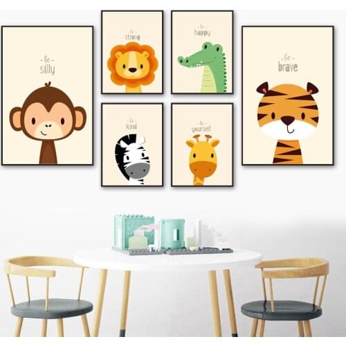 Tiger Zebra Giraffe Crocodile Monkey Cartoons Wall Art Canvas Painting Nordic Posters And Prints Wall Pictures Kids Room Decor