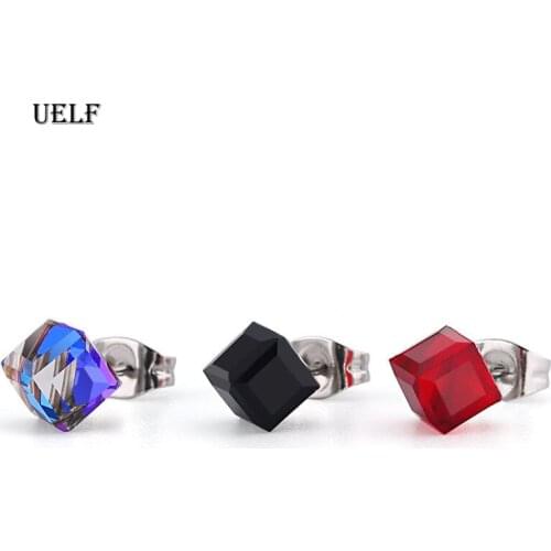 Uelf Luxury Female Crystal Zircon Stone Earrings Fashion Stainless Steel Jewelry Vintage Stud Earrings For Women