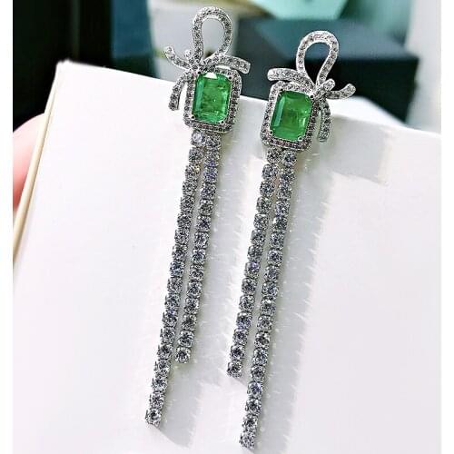 Fashion 100% 925 Sterling Silver Emerald Created Moissanite Gemstone Luxury Tassel Party Dangle Earrings Studs Fine Jewelry Gift