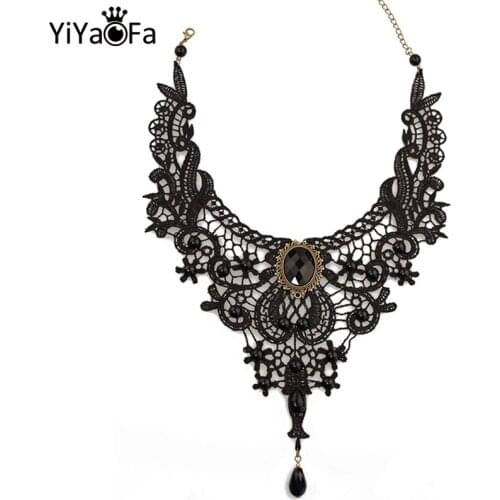 YiYaoFa Vintage Black Lace Choker Necklace False Collar Statement Necklace for Women Accessories Lady Gothic Party Jewelry GY127