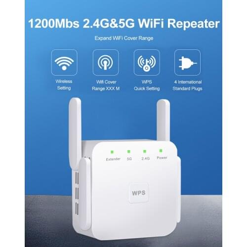 5 Ghz WiFi Repeater Wireless Wifi Extender 1200Mbps Wi-Fi Amplifier Long Range Wi fi Signal Booster 2.4G Wifi Repiter