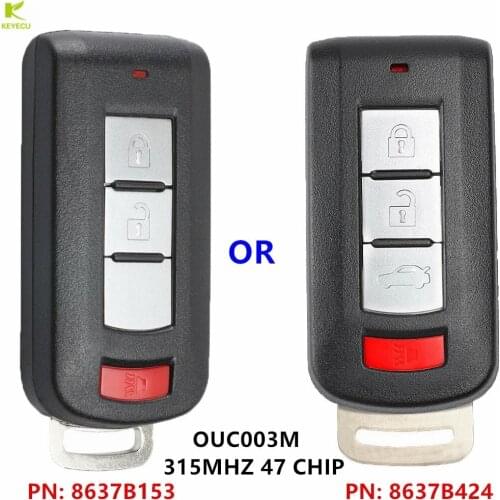 KEYECU Replacement Keyless Smart Remote Key 3/4Buttons 315MHz for Mitsubishi Mirage 2013-2020,Mirage G4 2016-2020 FCC: OUC003M