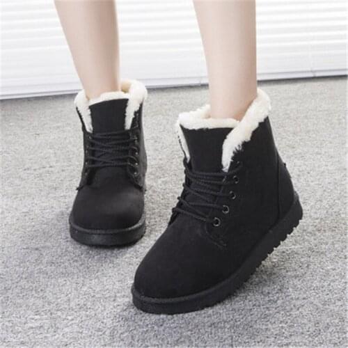 Womens Boots Winter New Plus Velvet Padded Snow Boots Non-Slip Short Boots Lightweight Student Short Tube Lace-Up Martin Boots