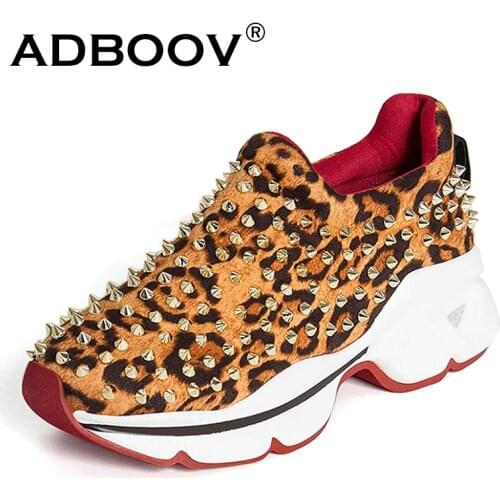 ADBOOV Stud Fashion Sneakers Women Punk Style Shoes Woman Plus Size 42 43 Leopard Rivets Sneakers Hip Hop Shoes Female