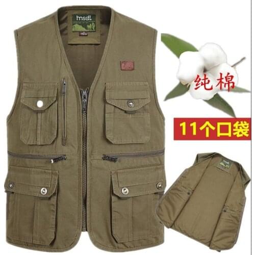 Spring and autumn mens outdoor vest V-neck large shoulder middle aged Multi Pocket fishing vest mens Vest
