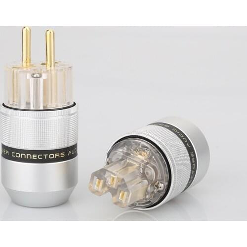 1pair High Quality Hi End Audio Aluminum Gold Plated Schuko Power Plug Connector+IEC Female Plug