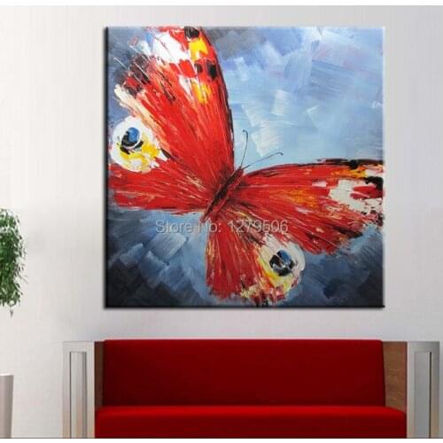 100% Handpainted Oil Paintings Picture Panel Beautiful Red Butterfly Animal Oil Painting on Canvas for Home Decoration