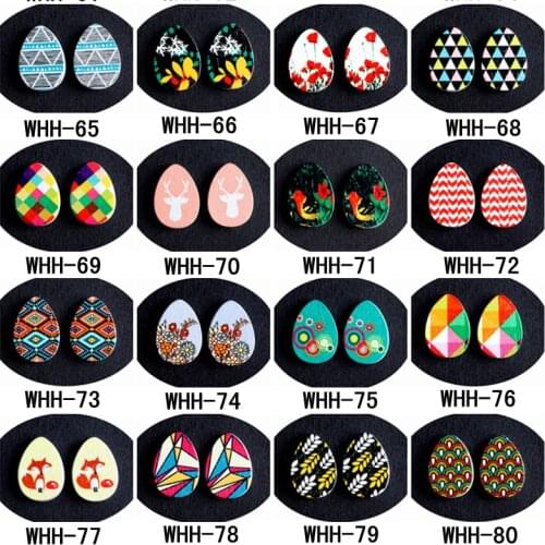 20PCS 18x13mm bird geometry fox flower Tear Image Painted Wooded Laser Cut Cabochon to make Rings Earrings Bobby pin WHH-65-80