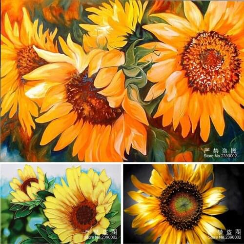 5D DIY Diamond Painting Flower Pictures Needlework Cross Stitch Diamond Mosaic Embroidery Kit Flower And Fruit Golden Sunflower