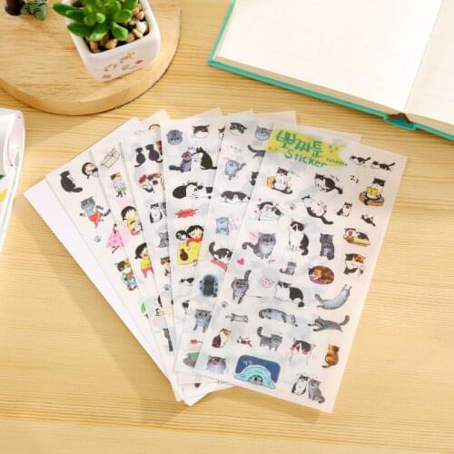 6 Pcs / Pack Free Shipping New South Korea Transparent Pvc Stickers Cute Cat Diary Photo Album Stickers