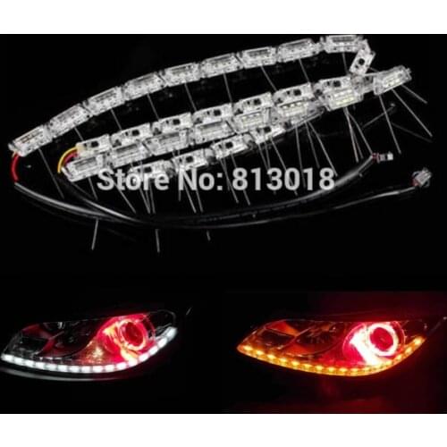 New ungrade!!Car Flexible dual color White+Amber Switchback LED Strip Head Light Turn Signal Knight Rider Sequential flow DRL