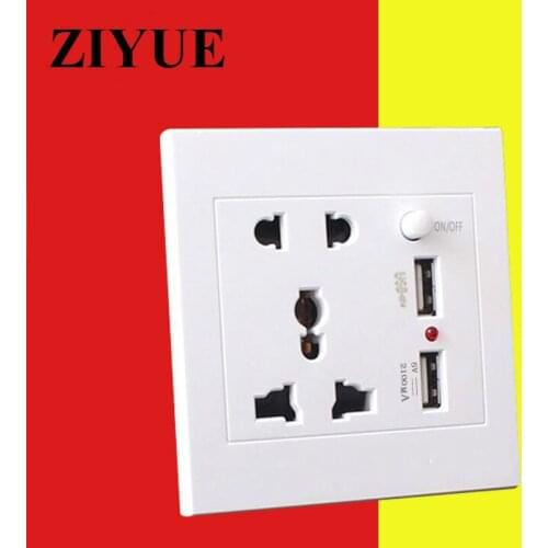 Free Shipping Multi-function Five Hole with Double USB Socket, with Button Switch, English USB Mobile Phone Charging, Wall Plug
