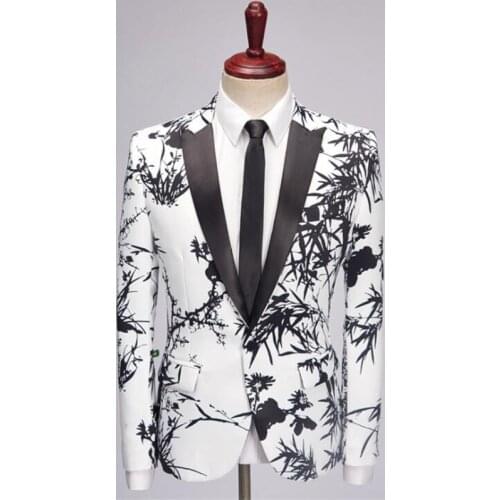 Chinese style bamboo print blazers mens suit jacket flower clothing master ceremonies nightclub singer performance costumes