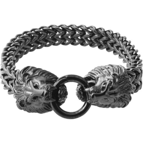 8.66"12mm Black Tone Lion Head Buckle Figaro Chain Bracelet Stainless Steel Link Jewelry Mens Womens Bangle WristbandJewelry