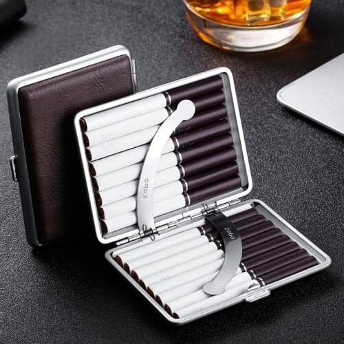 Genuine Leather Mens Cigarette Case 18 packs Moisture-Proof, Ultra Thin, Compression Resistant, Portable Automatic Box