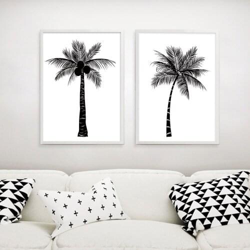Black White Tropical Plant Coconut Tree Poster Canvas Prints Minimalist Wall Art Painting Wall Picture Living Room Decoration