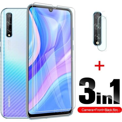 For Huawei Y8p Y7p Y6p Y9a Enjoy 10s Soft Back Carbon Fiber Film + Tempered Glass Front Screen Protector Lens Film