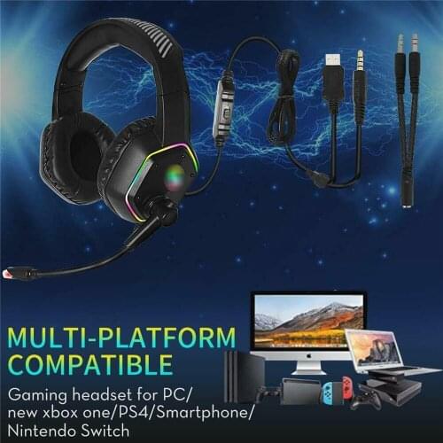 For Nintend Switch Games 3.5MM Gaming Headset RGB LED Lighting Noise Reduction Wired Headphones for PS4 for XBOX One Computer