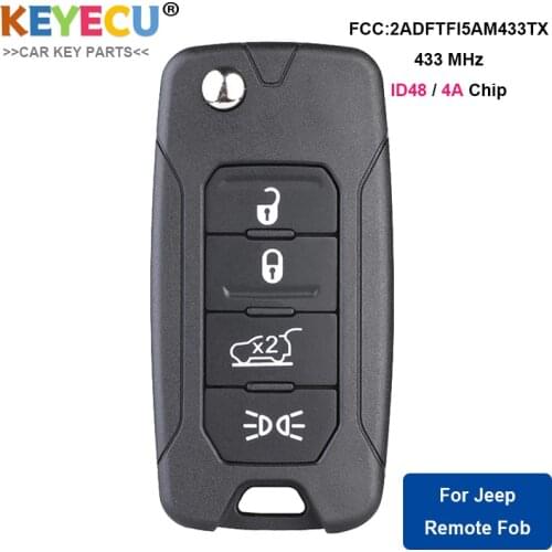 KEYECU Flip Remote Control Key for Jeep Renegade 2016 2017 2018, Fob 4 Button - 433MHz - ID48 Megamos AES / 4A - 2ADFTFI5AM433TX
