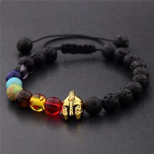 Classic Chakra 8mm Lava Stone Beads 7 Color Chain Bracelets for Women Men Elastic Rope Yoga Helmet Bracelet Gift