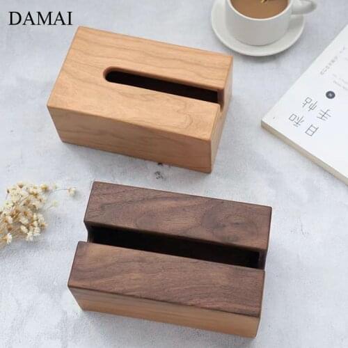 Japanese Minimalist Solid Wood Tissue Boxes Walnut Cherry Wooden Pumping Paper Storage Box Coffee Table Napkin Holder Home Decor