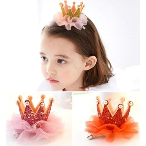 Cute Shiny Net Yarn Girls Birthday Party Hats Princess Crown Caps Baby Shower Party Caps Photo Props Kids Party Decoration 1pc