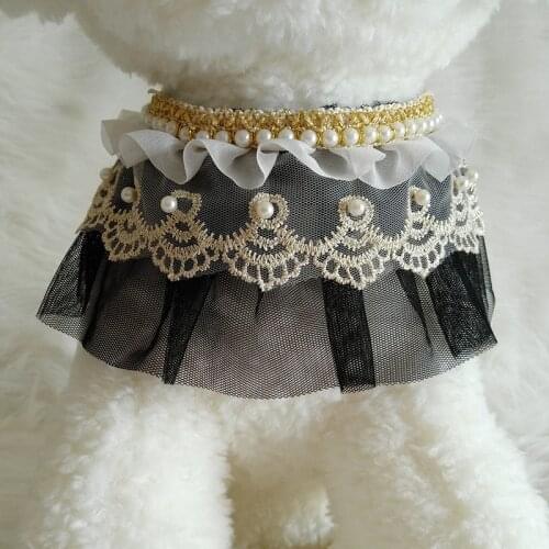 Lace Pearls Rhinestones Scarf Handmade Cute Pet White Simple Collar Bandanas Kitten Puppy Dog Cat Girl Costume Decor